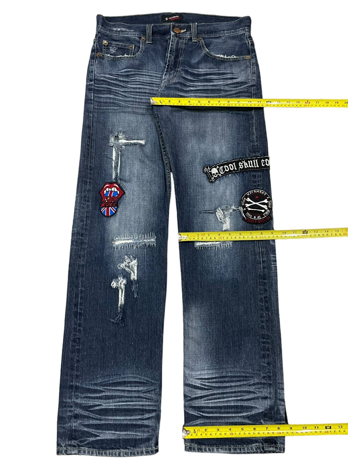 Seditionaries Vintage Y2K Punk Style Patches Denim Loose Distressed Jeans Size US 33 - 14 Thumbnail