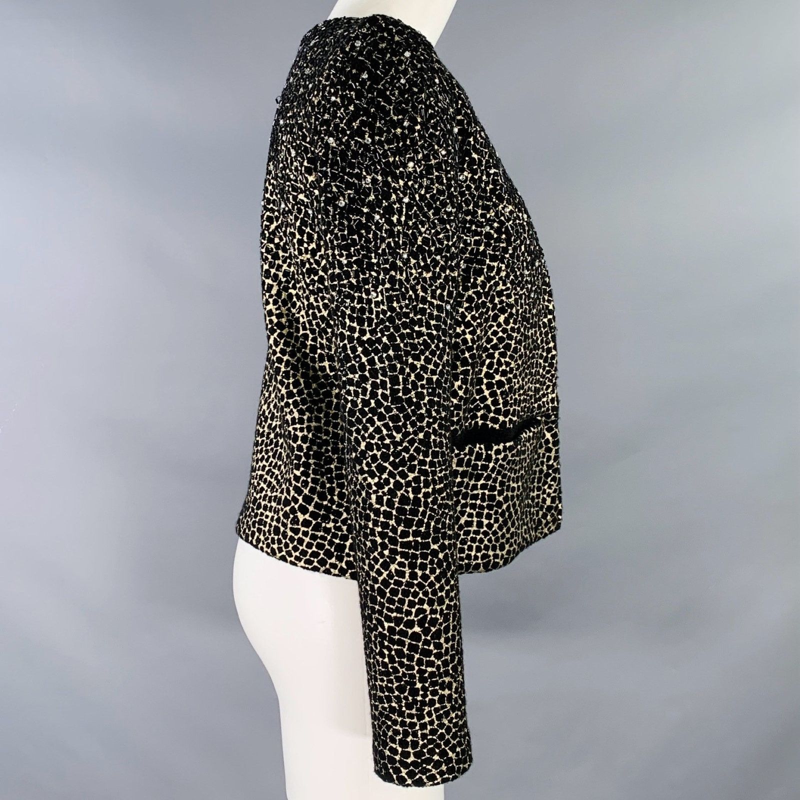 Diane von Furstenberg DIANE VON FURSTENBERG Joele Black Gold Wool Cropped Jacket Size S / US 4 / IT 40 - 3 Thumbnail