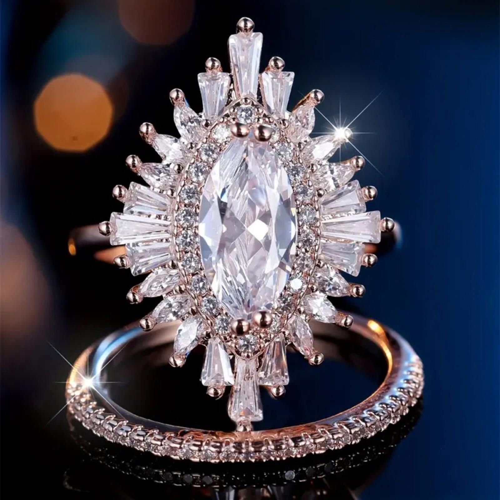 Designer Plated Gold Crystal Ring Bridal Set Art Deco Size 6 Size ONE SIZE - 2 Thumbnail