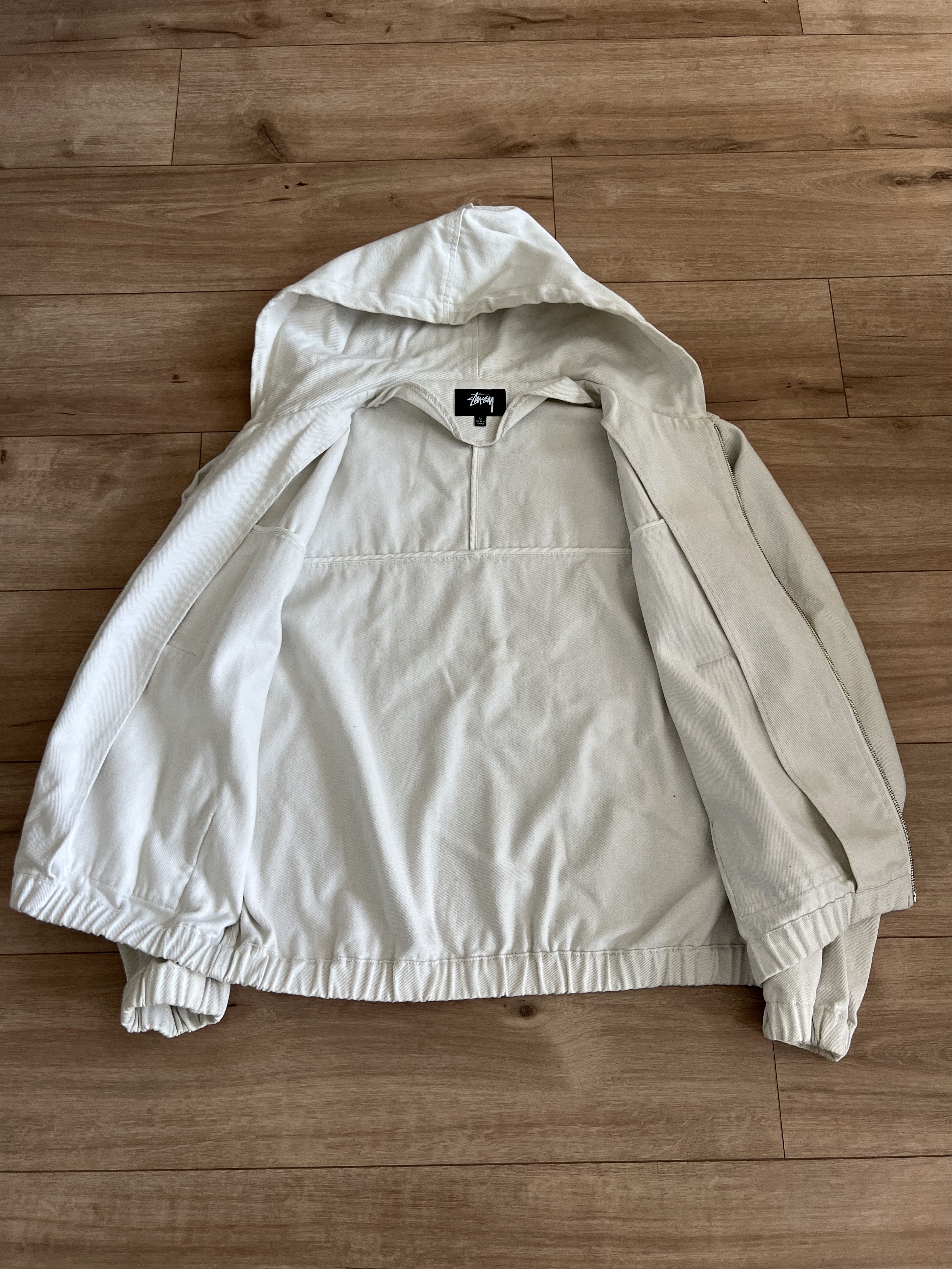 Stussy Stussy White Zip Up Hooded Work Jacket Size L Canvas Hoodie Size US L / EU 52-54 / 3 - 3 Thumbnail