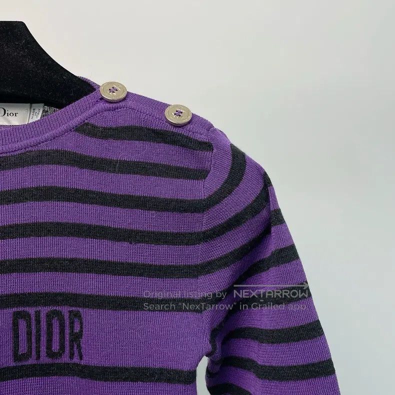 Dior Dior Purple striped slim round neck knitted long sleeves Size XS / US 0-2 / IT 36-38 - 3 Thumbnail