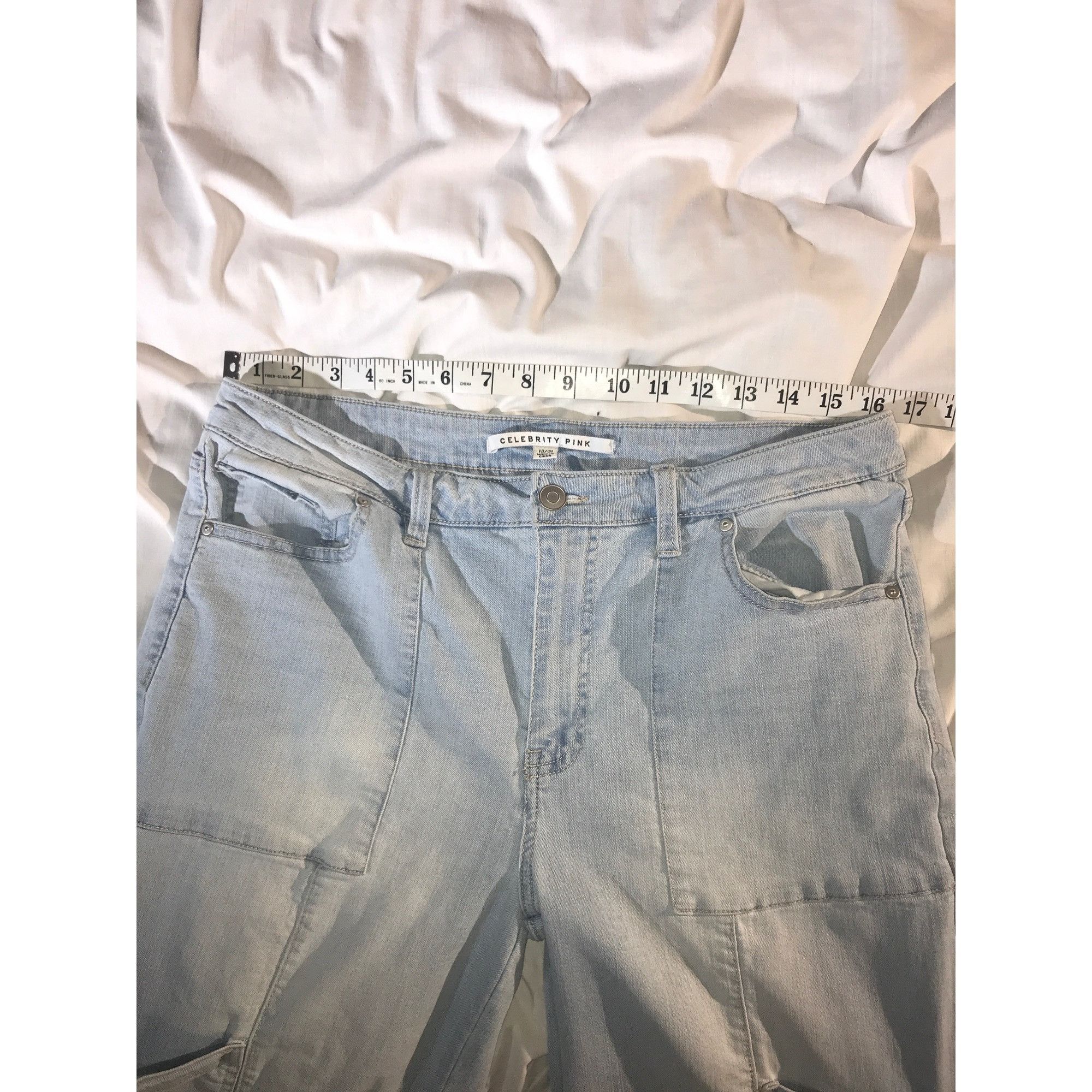 Designer Celebrity Pink Junior Light Wash Denim Baggy Carpenter Jeans Size 31" - 6 Thumbnail