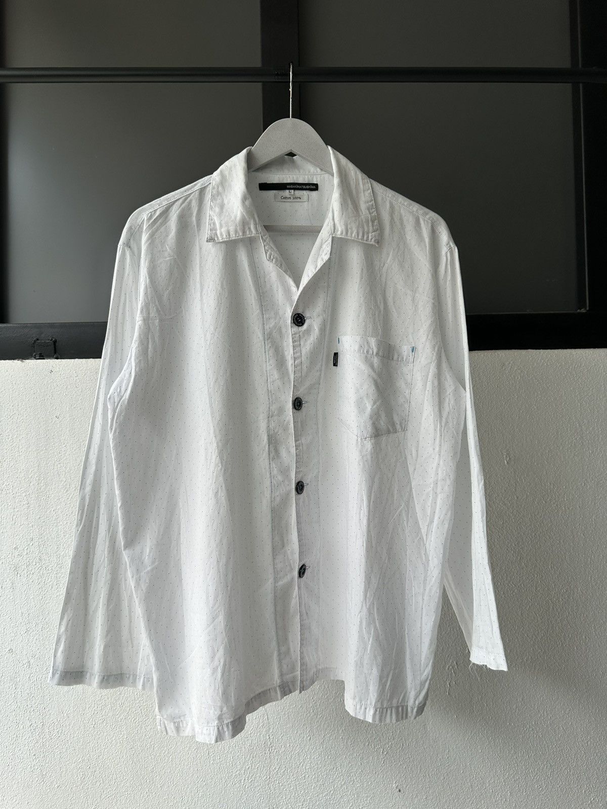 image of 2000S Masaki Matsushima Open Collar Shirt in White w/ Small Polka Dot, Men's (Size Large)