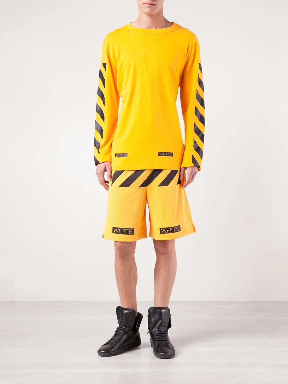 Off-White Yellow 13 Diagonals Logo Long Sleeve T-Shirt Size US XXS / EU 40 - 3 Thumbnail