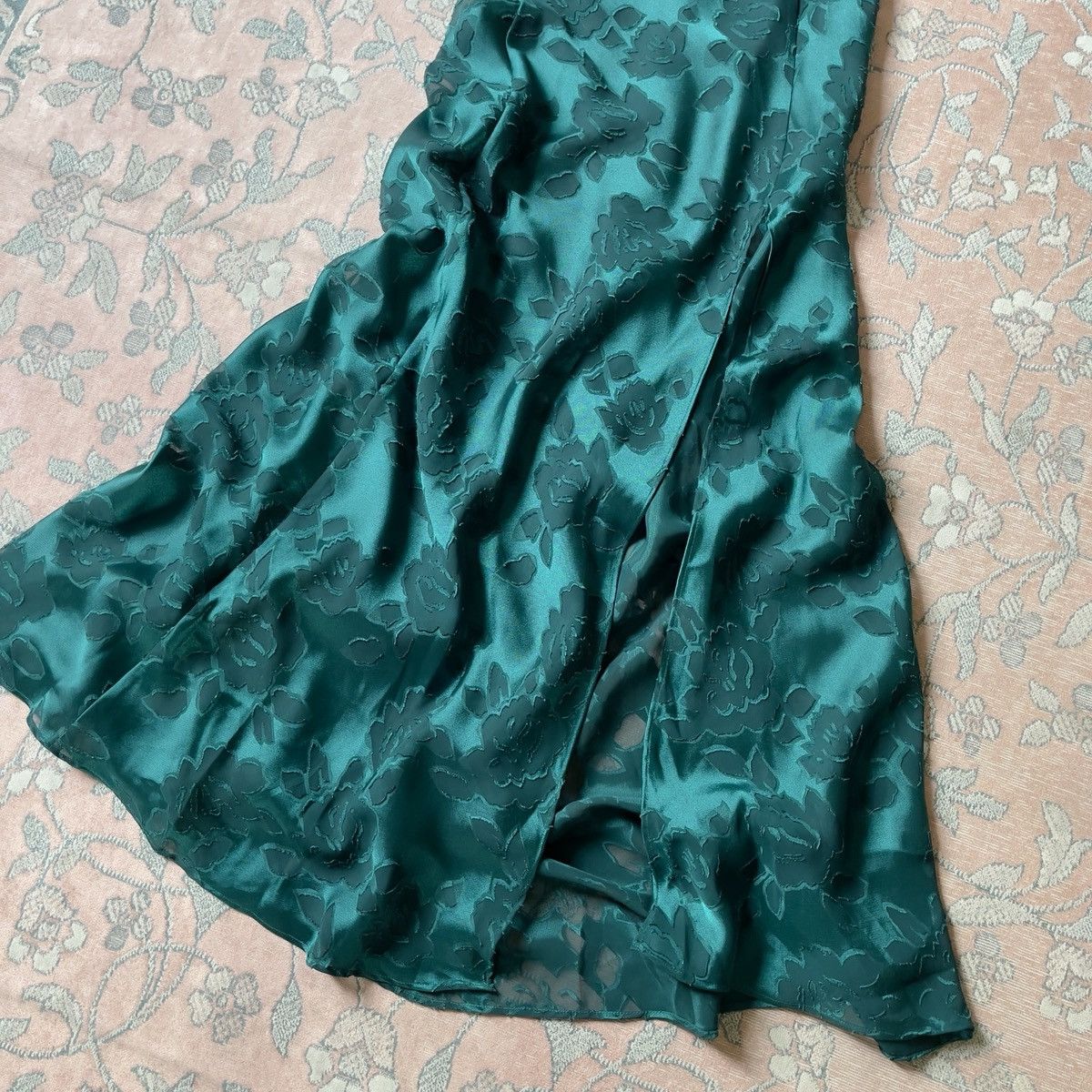 Victoria's Secret Victoria’s Secret 1990s Green Floral Burnout Slip Dress (L) Size L / US 10 / IT 46 - 11 Thumbnail