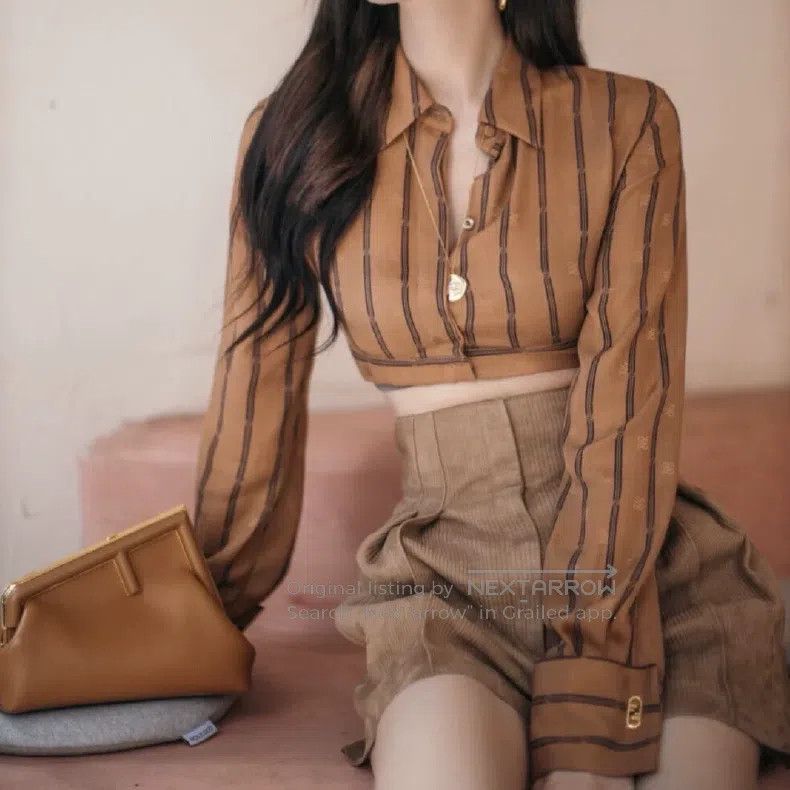 Fendi Fendi Caramel Striped Short Sleeve Shirt Size XXS / US 00 / IT 34 - 7 Thumbnail