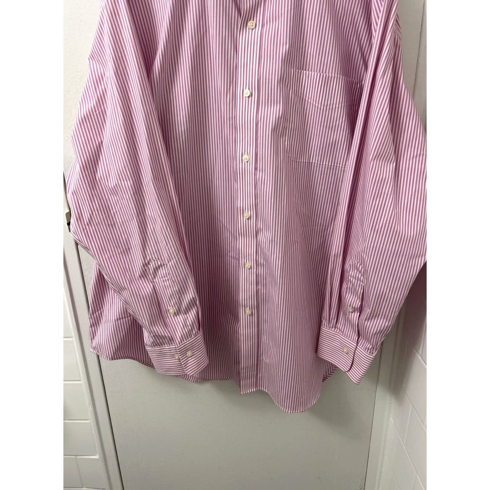 Ralph Lauren Lauren Ralph Lauren Shirt Men 18 Pink White Striped Classic Fit Stretch Non Iron Dress Shirt Button-Down Collar Mens Size US XXL / EU 58 / 5 - 3 Thumbnail