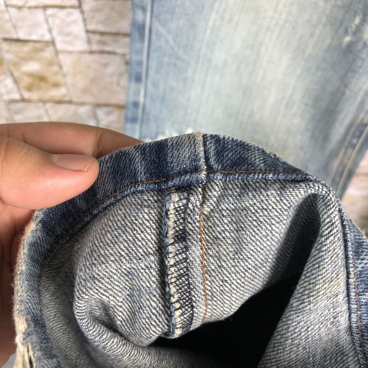 Japanese Brand One Beach Blue Distressed Denim Pants #A130 Size US 31 - 14 Thumbnail