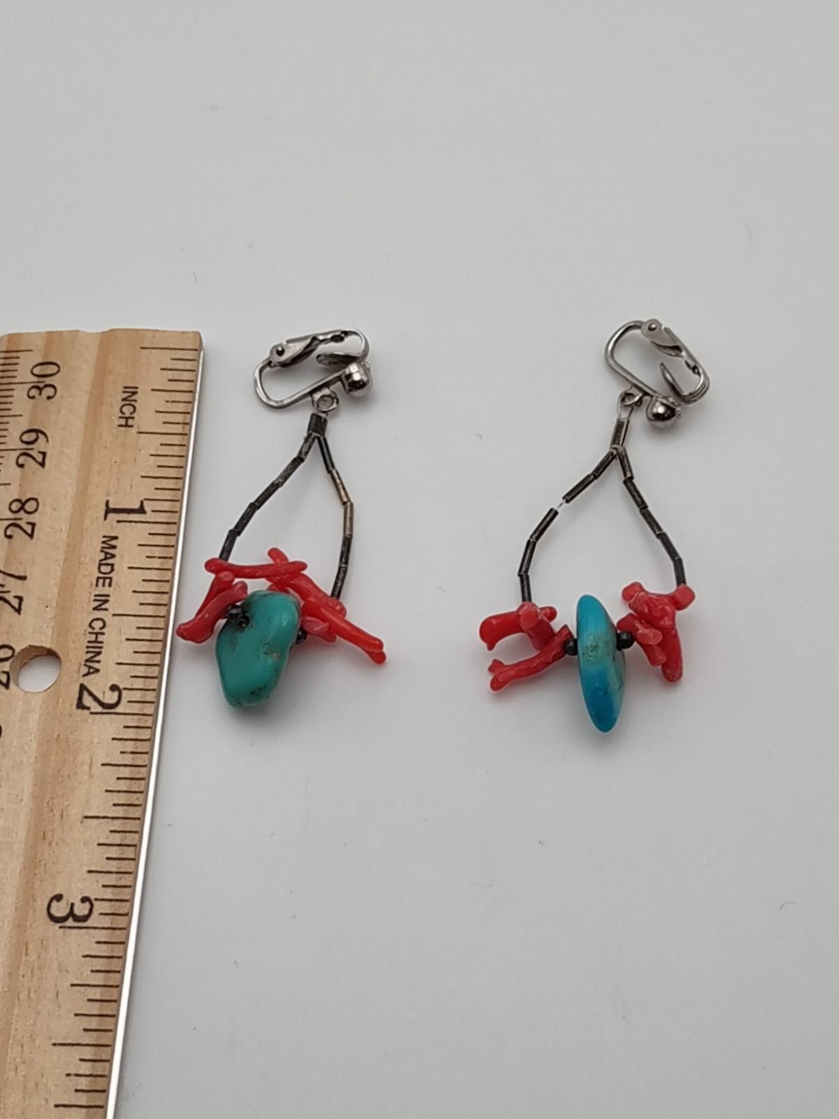 The Unbranded Brand Sterling Silver Clip On Earrings Turquoise Coral Style Size ONE SIZE - 4 Thumbnail