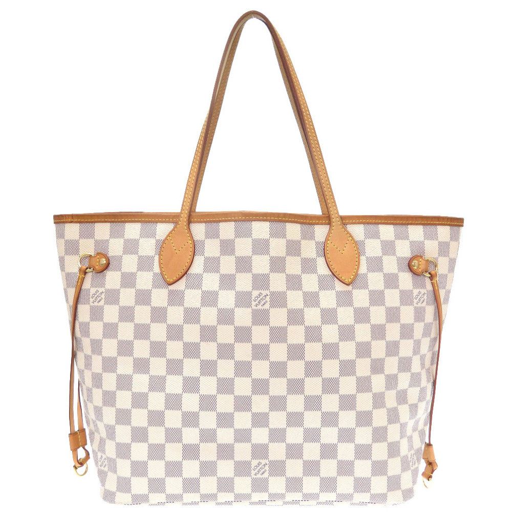 image of Louis Vuitton Damier Neverfull Mm Azure Tote Bag White, Women's