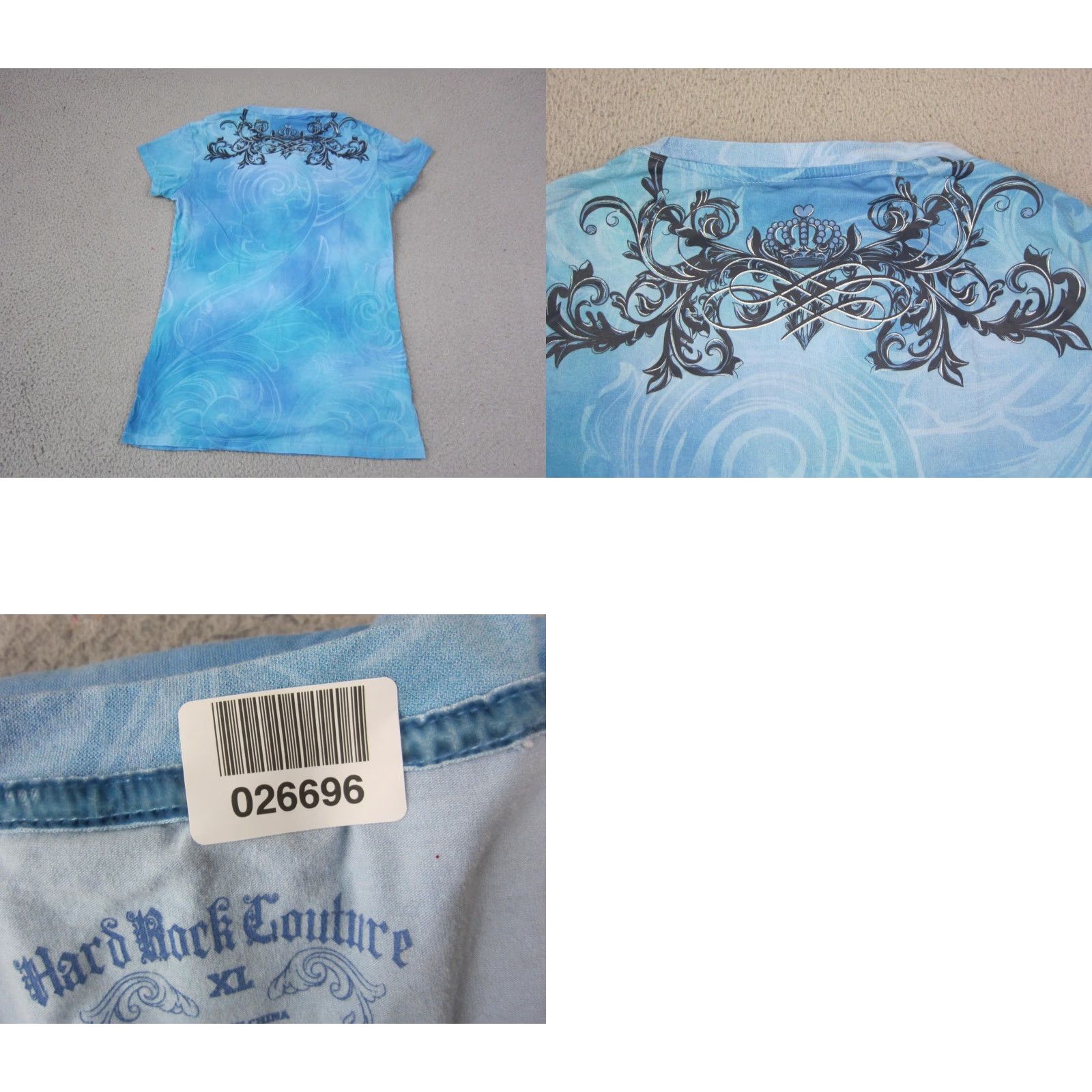 Vintage Hard Rock Couture Shirt Womens XL Blue Embellished Rhinestone Studded 90s City Casual Short Sleeve Crew Neck Blouse Vintage No? Size XL / US 12-14 / IT 48-50 - 8 Thumbnail