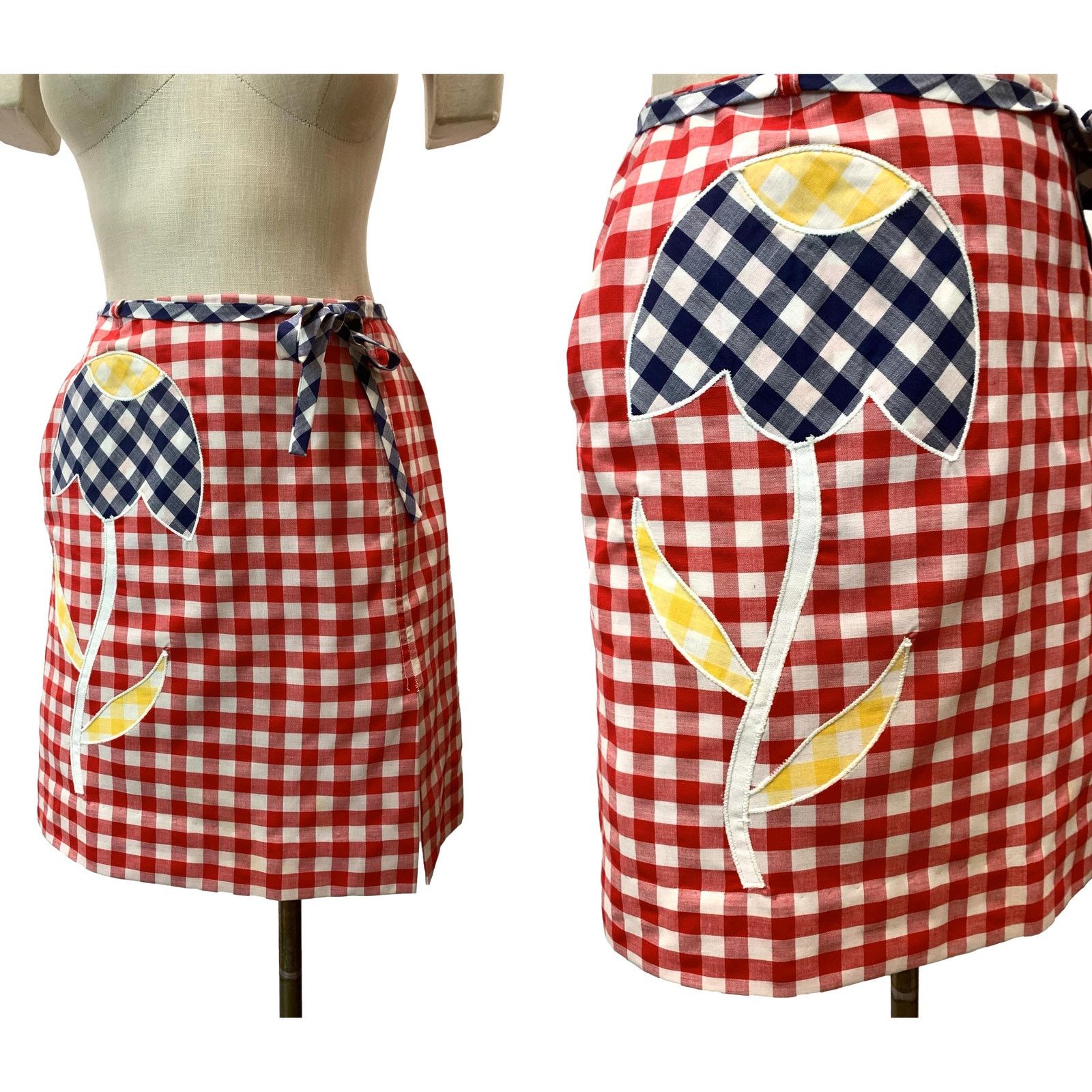 Vintage 60s Mod Red White Gingham Tennis Skort w Large Tulip | W 28" Size 28" / US 6 / IT 42 - 7 Thumbnail