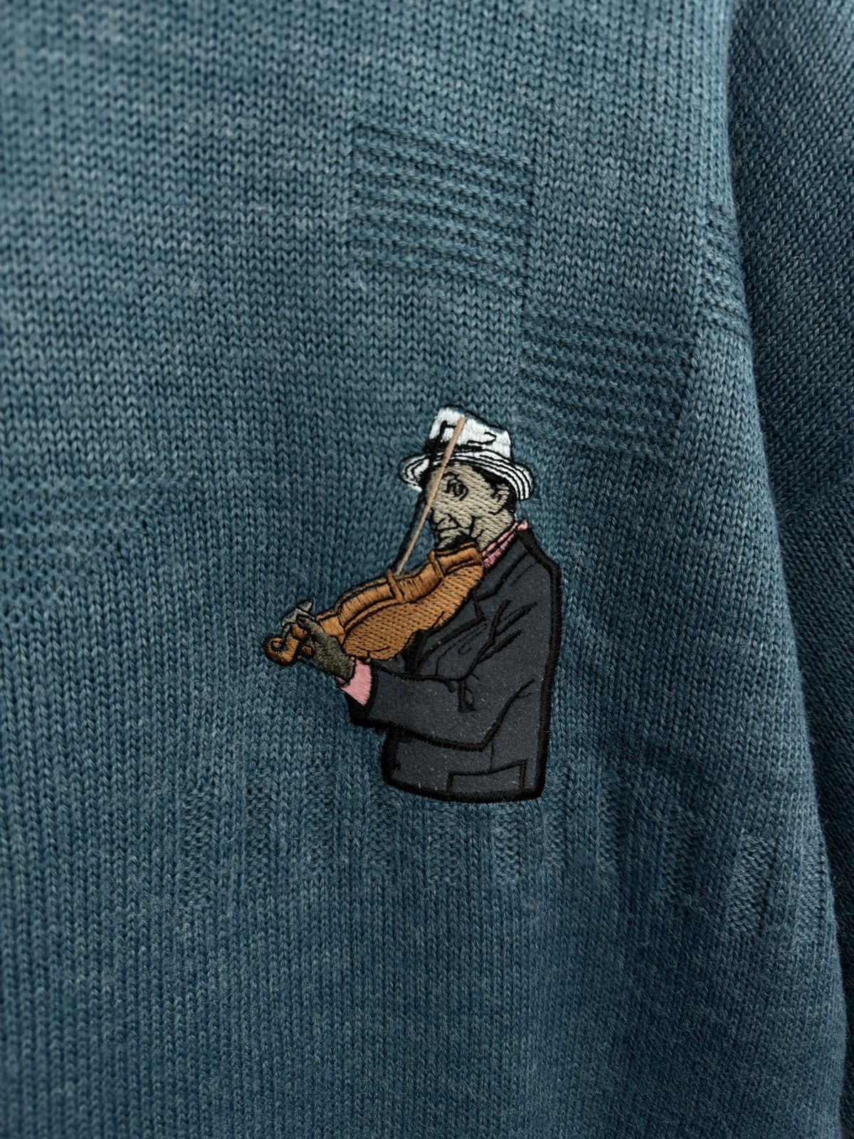 Jazz Cartier 🇺🇸 Vintage 90s Jazz Music Saxophone Violin Knit Sweater Retro Size US XL / EU 56 / 4 - 6 Thumbnail