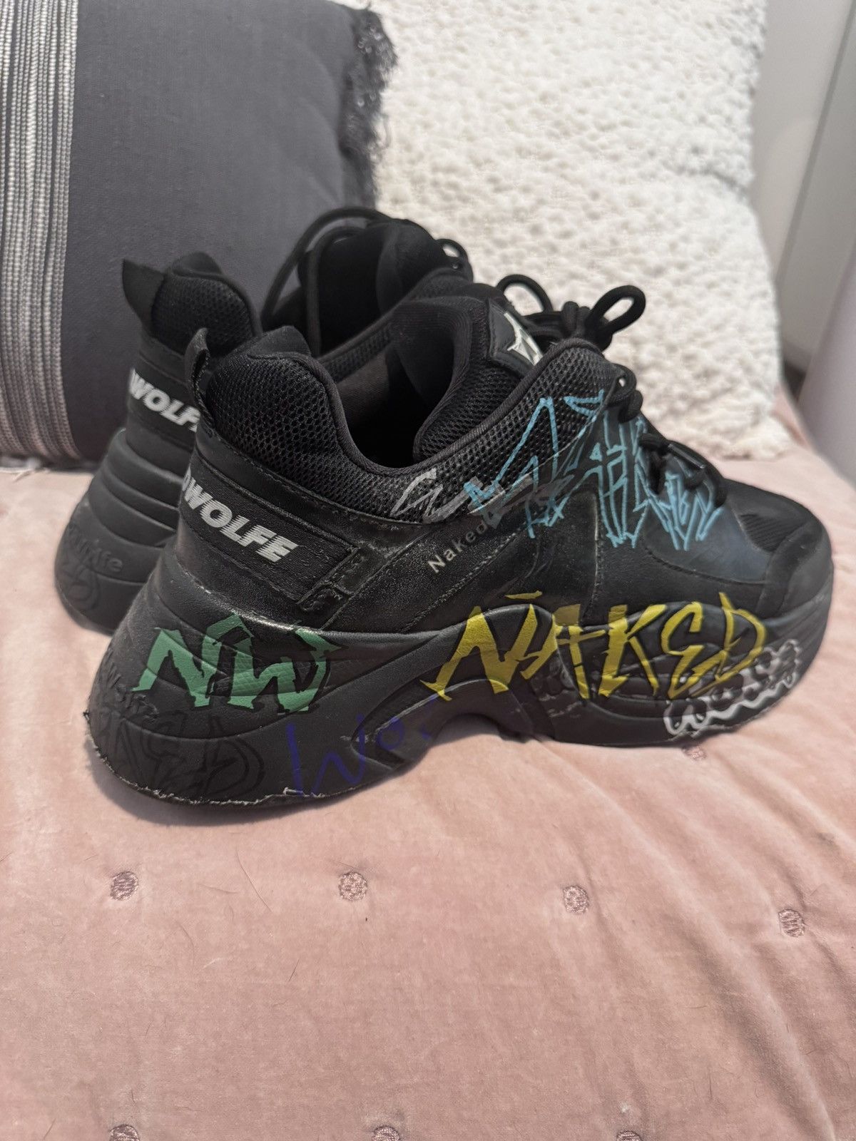 image of Naked Wolfe Black Graffiti Platform Low Top Sneaker, Men's (Size 11)