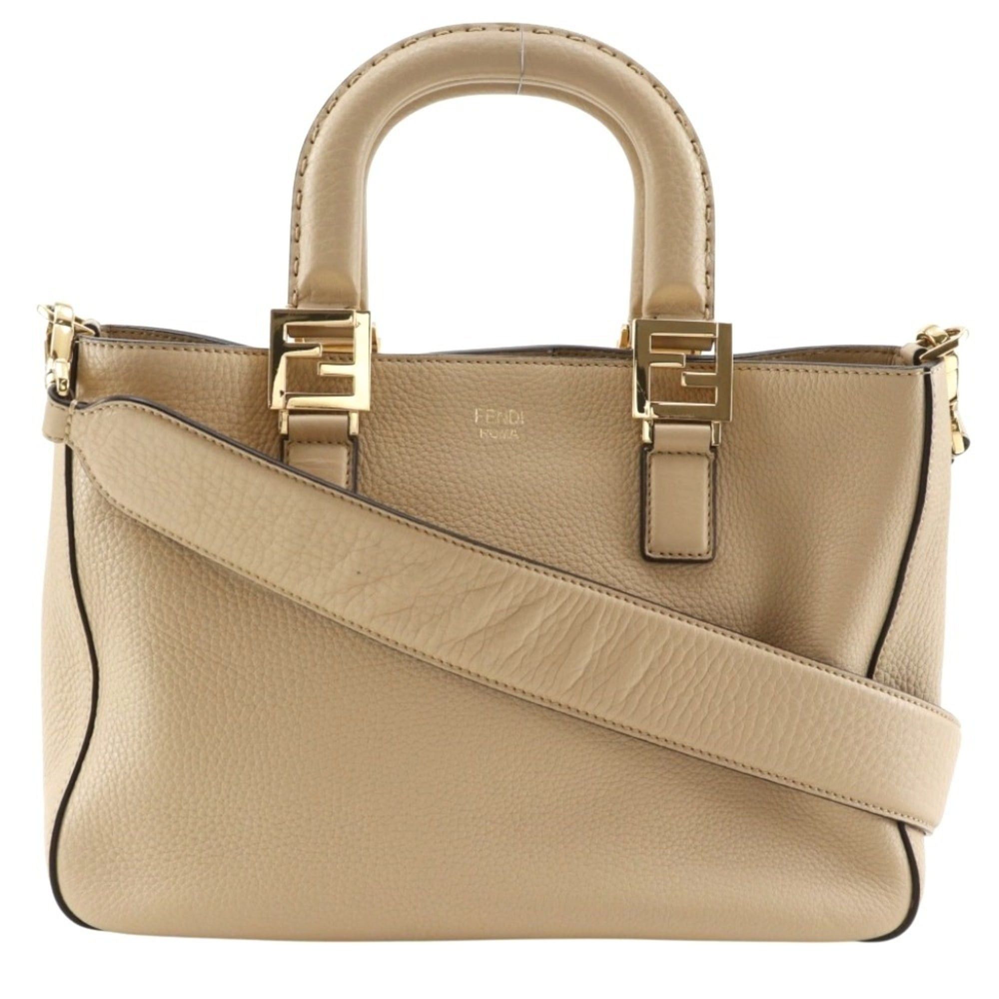 Fendi Fendi FF Tote Small Handbag 2-Way Shoulder Bag 8BH367 Calfskin Beige 2-way A5 Magnetic Closure Women's Size ONE SIZE - 1 Thumbnail