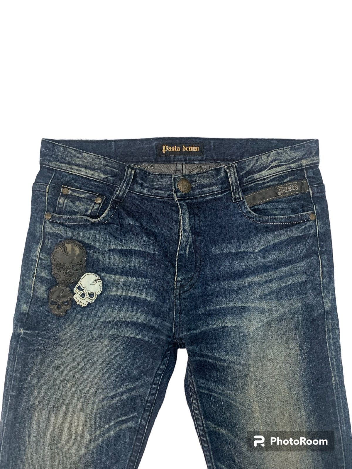 If Six Was Nine Pasta Denim jean skull skeleton design spandex pant Size US 37 - 4 Thumbnail