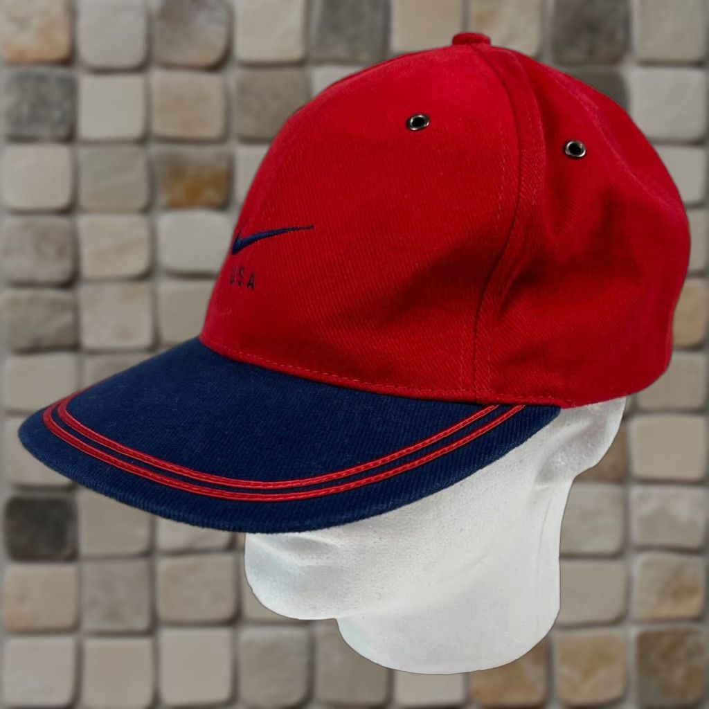 Nike VINTAGE Nike USA Stripeback Hat Cap Embroidered Swoosh USA Baseball Cap Cotton Red Unisex Adults One Size Hats Mens Womens Boys Girls Size ONE SIZE - 1 Thumbnail