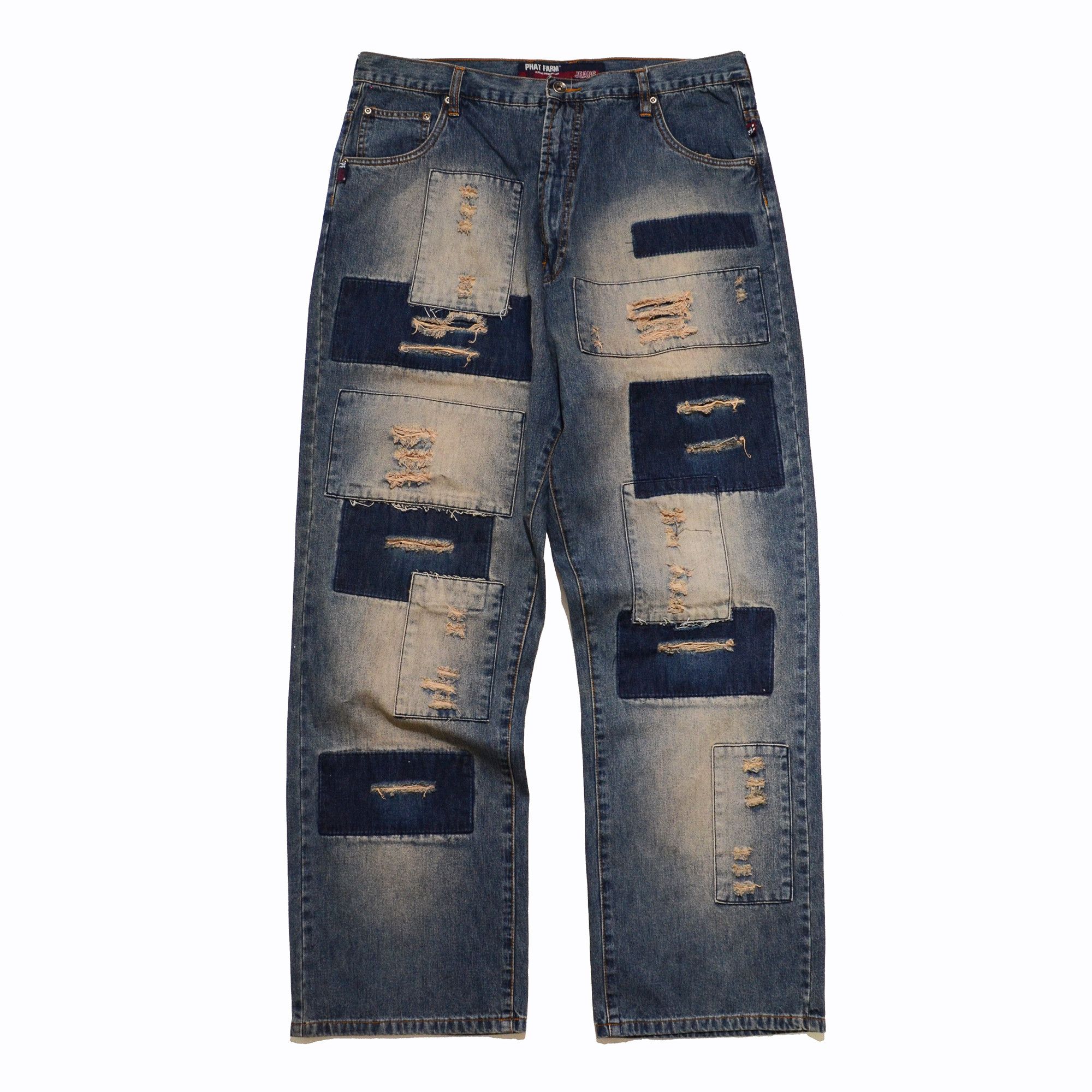 Phat Farm [Stain on buttock] Loose Fit Scratches & Patches 90s Hiphop Size US 34 / EU 50 - 1 Thumbnail