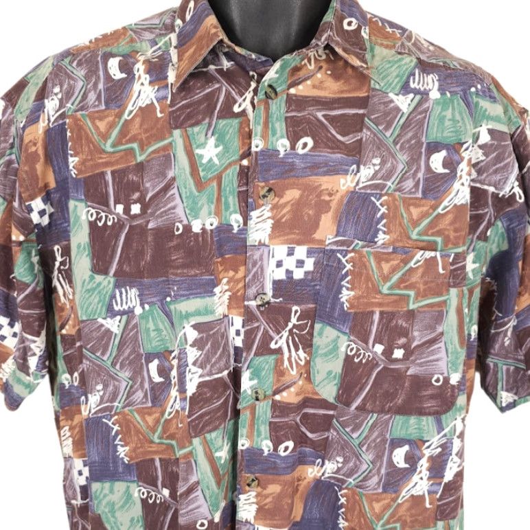 Vintage VINTAGE Basic Elements Camp Shirt Mens Size M 90s All Over Print Relaxed Fit Brown Cotton Button-Down Collar Short Sleeve Geometric Pattern 90s Mens Size US M / EU 48-50 / 2 - 2 Thumbnail