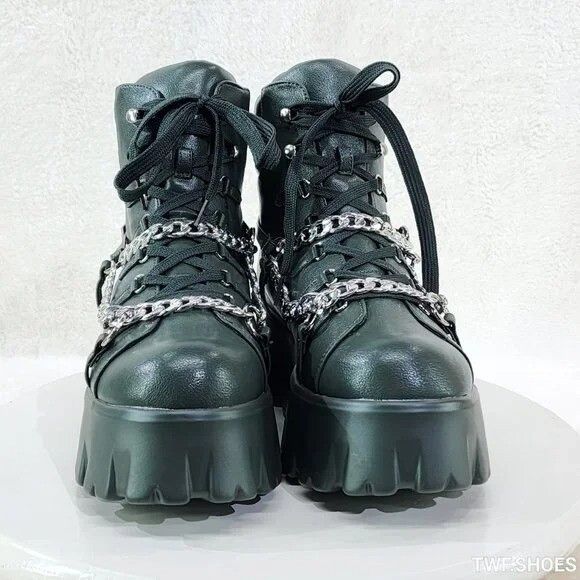 Other Emo Stomp 2" Platform Stomper Ankle Boots With Chain Design Size US 6 / IT 36 - 3 Thumbnail