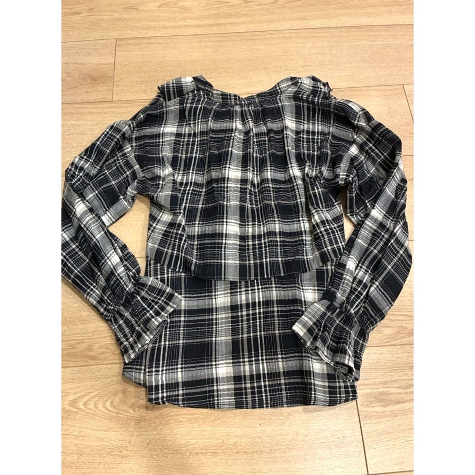 Vintage VINTAGE Pilcro x Anthropologie Blouse Long Sleeve Ruffled Plaid Black M Womens Blouse Womens M Black Size M / US 6-8 / IT 42-44 - 7 Thumbnail