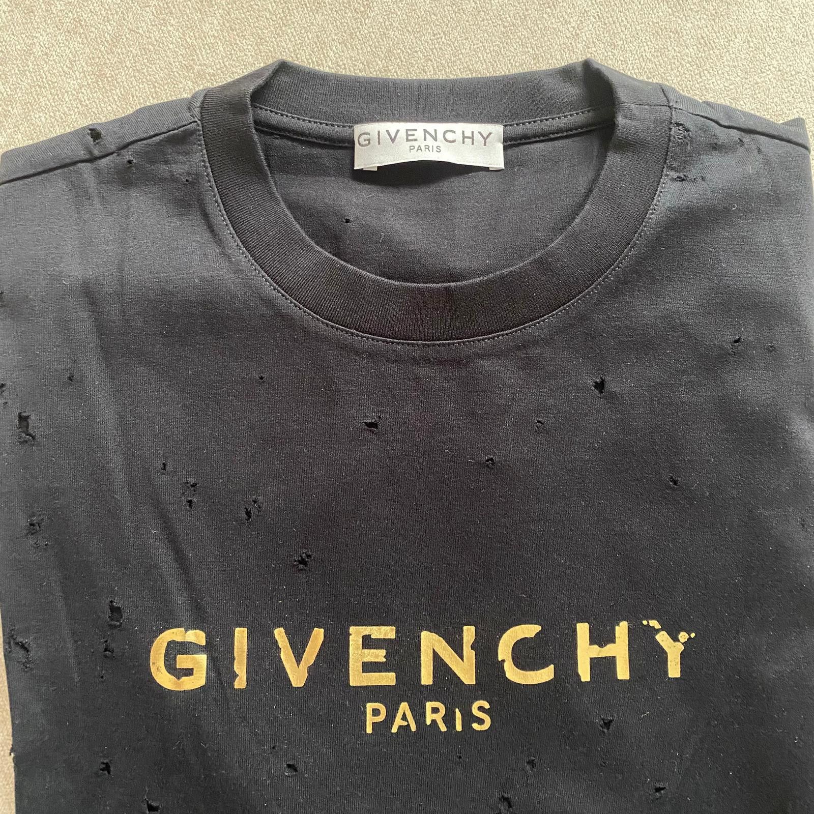 Givenchy Black Distressed Gold Blurred Logo T-Shirt Size S / US 4 / IT 40 - 6 Thumbnail
