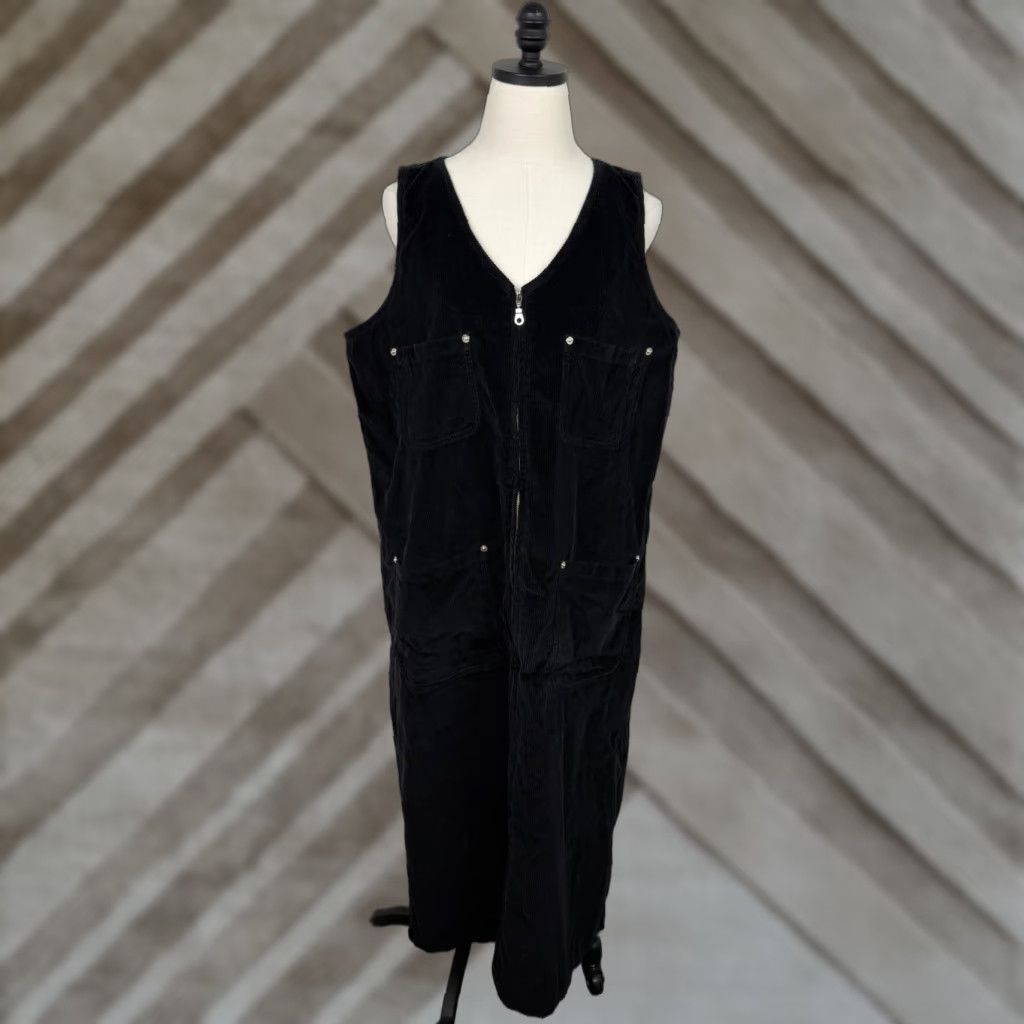 VINTAGE Corduroy Maxi Dress Womens XL 14W Black Market Dress Full Zip 90s Y2K
