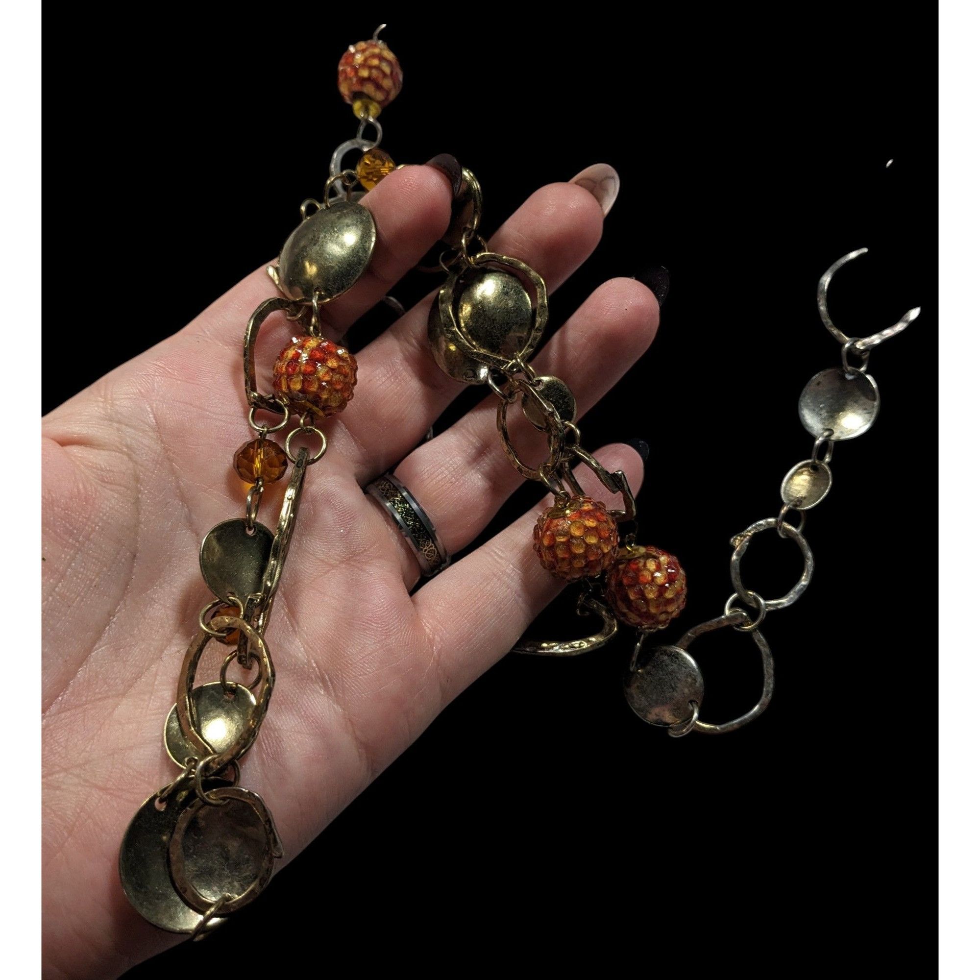 Other Retro Orange Beaded Silver Tone Link Opera Necklace Size ONE SIZE - 6 Thumbnail