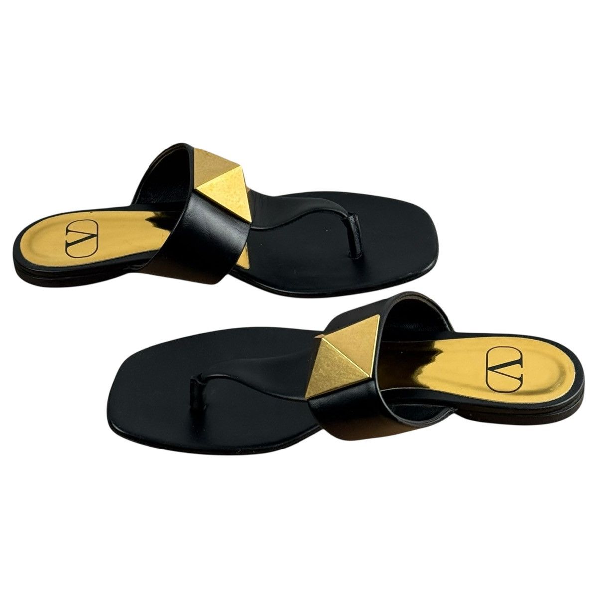 Valentino Valentino Garavani One Stud Thong Sandals – Black Size US 8 / IT 38 - 7 Thumbnail