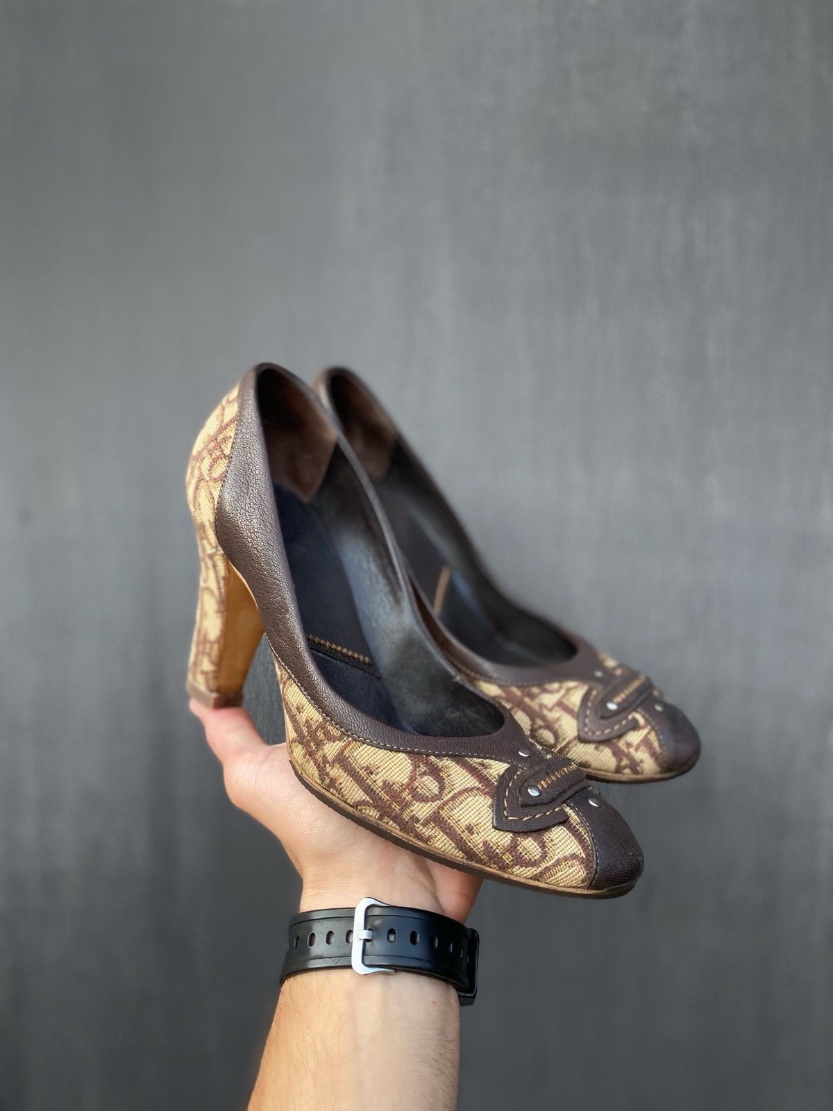 Dior × Vintage Christian Dior Monogram Leather Heels size 38 Size US 9 / IT 39 - 1 Thumbnail