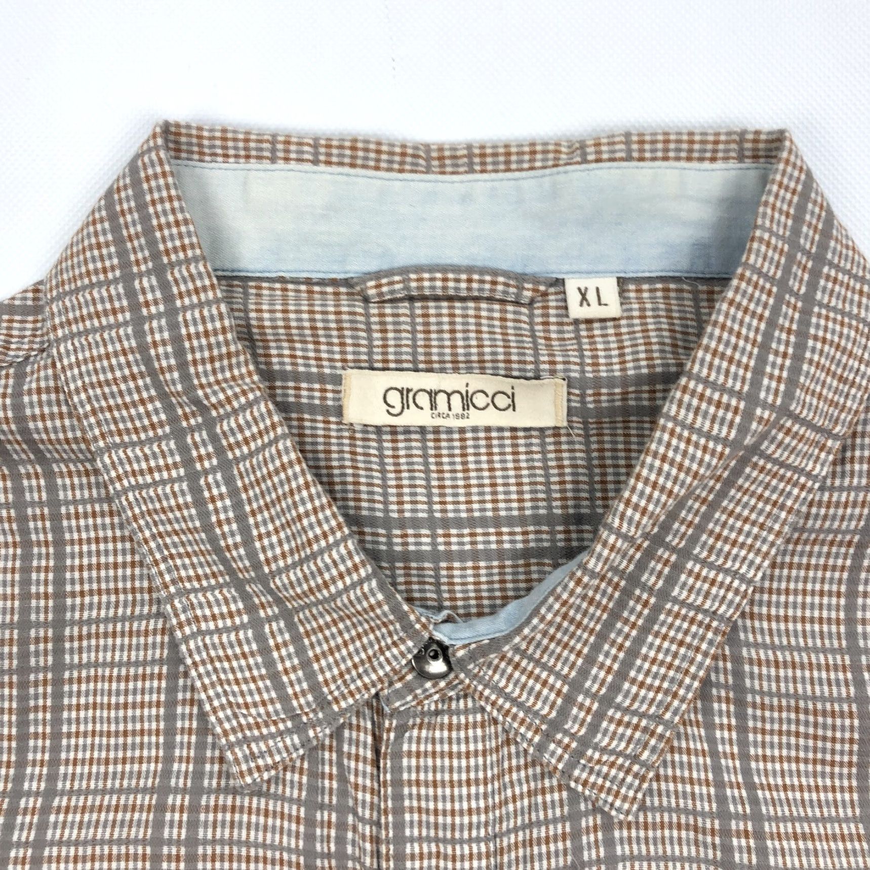 Gramicci Gramicci Shirt Main Selling Point Plaid Short Sleeve Button-Up Casual Men's XL Brown Gray Cotton Snap Size US XL / EU 56 / 4 - 2 Thumbnail