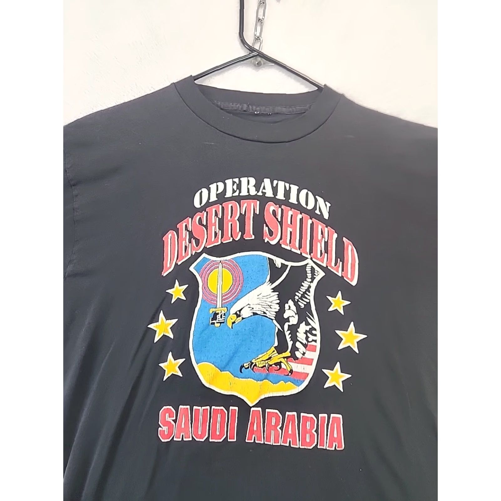 Vintage VINTAGE 90s Operation Desert Shield Saudi Arabia T Shirt Mens L Black Cotton Crew Neck Short Sleeve Regular Fit Logo Graphic Print Military Size US L / EU 52-54 / 3 - 3 Thumbnail