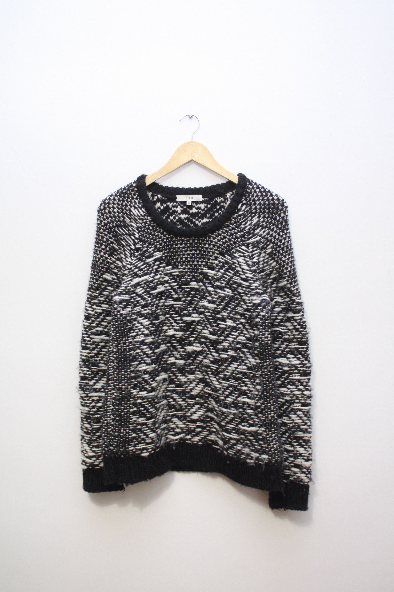 image of Iro Caterina Merino Wool Knitted Sweater Women's 38 in Black/White (Size Small)