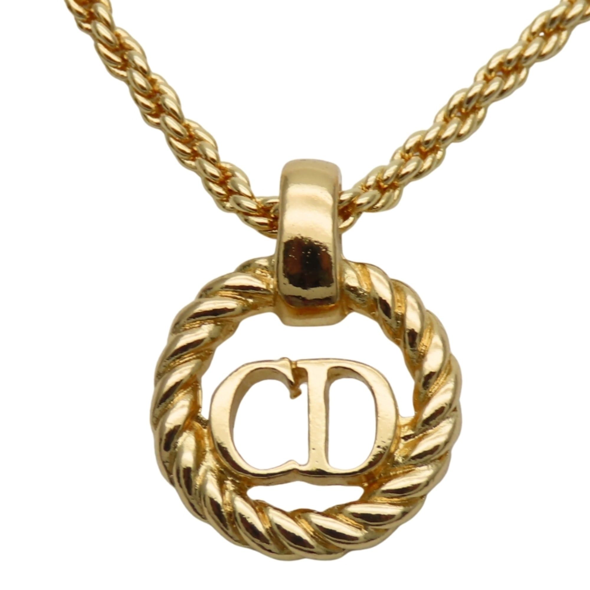 Christian Dior CD Logo Twist Metal Necklace Gold Plated GP Women's