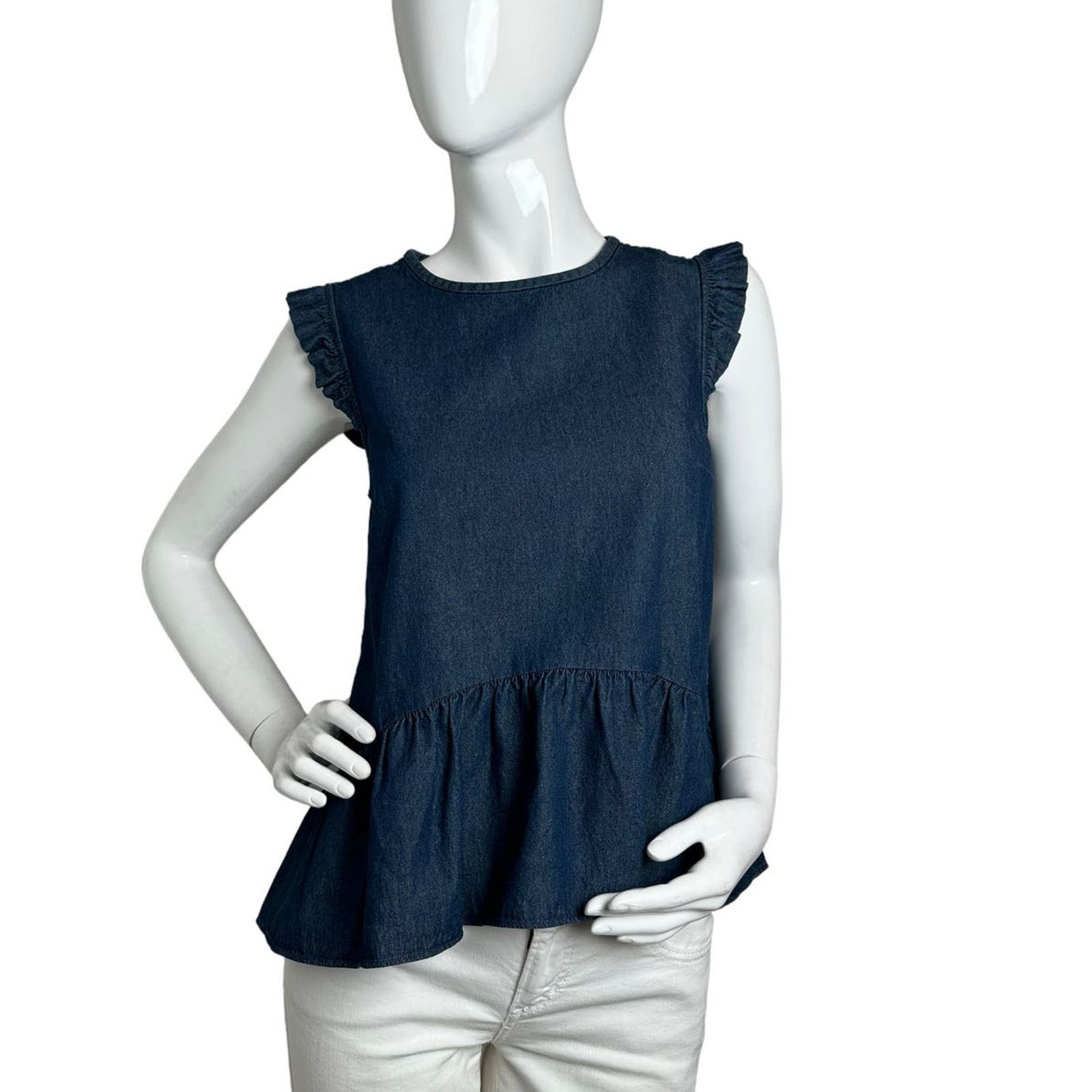 Kate Spade Chambray Flounce Top size 10 Casual Indigo