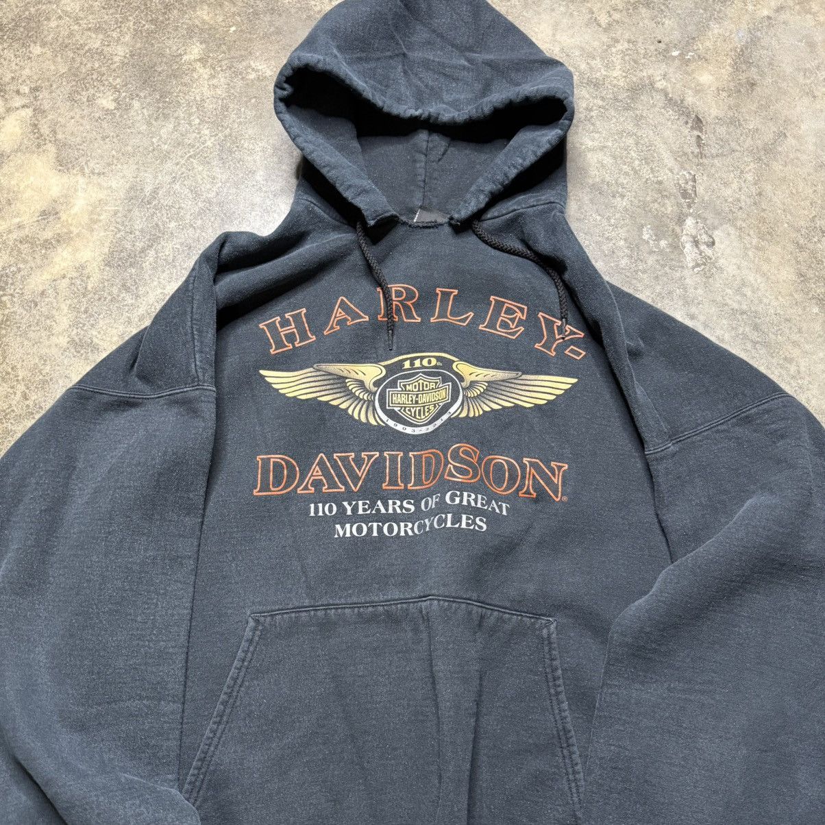 Harley Davidson vintage harley davdison baggy biker faded black hoodie Size US XXL / EU 58 / 5 - 2 Thumbnail