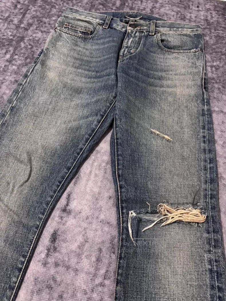 Saint Laurent Paris Saint Laurent Paris Light Blue Cat Claw Destroyed Cut Deni Size US 29 - 3 Thumbnail