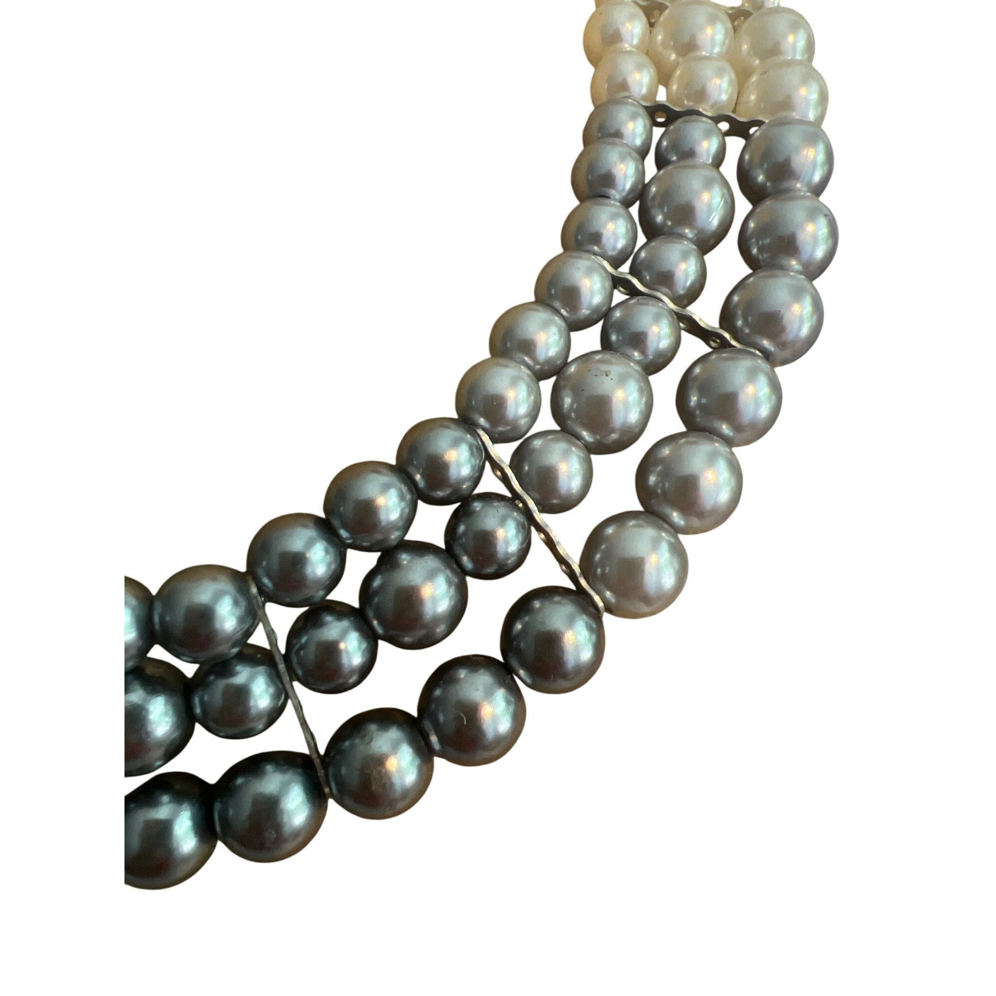 Other Elegant Multi-Strand White Gray Faux Pearl Bead Statement Ne Size ONE SIZE - 2 Thumbnail