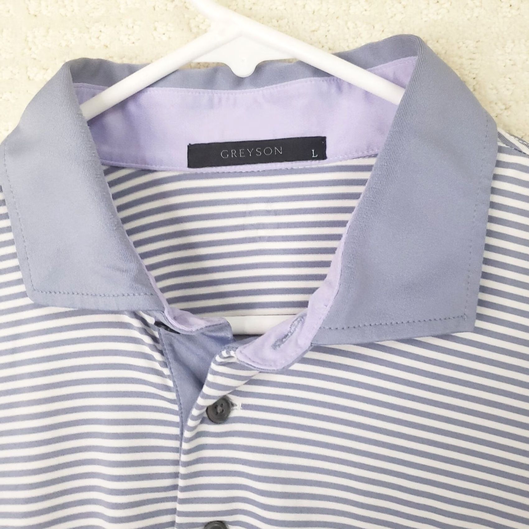 Vintage Grayson Polo Shirt Men's L Lavender White Striped Lightweight Golf Shirt Size US L / EU 52-54 / 3 - 4 Thumbnail
