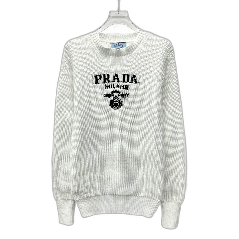 Prada Prada White Letter Knit Sweater Long Sleeve -2505 Size US M / EU 48-50 / 2 - 1 Thumbnail