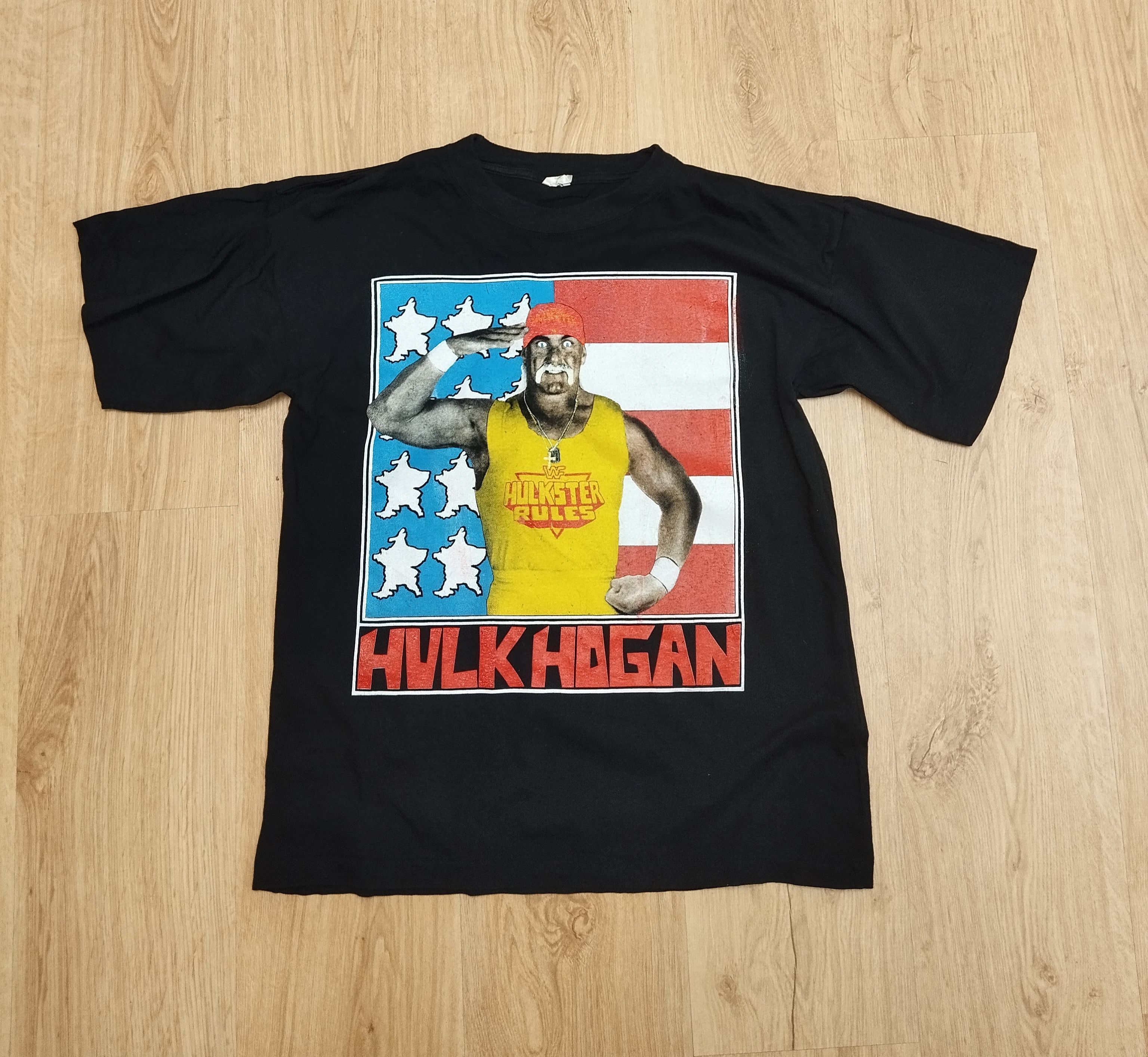 image of Vintage Hulk Hogan Hulkster Rules 90's T-Shirt Size XL in Black, Men's