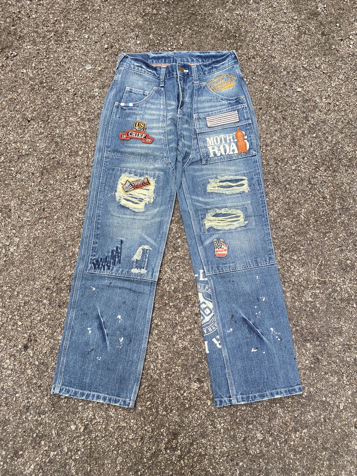 Other Patched Jeans Double Knee Distressed Denim Patchwork Size US 31 - 1 Thumbnail