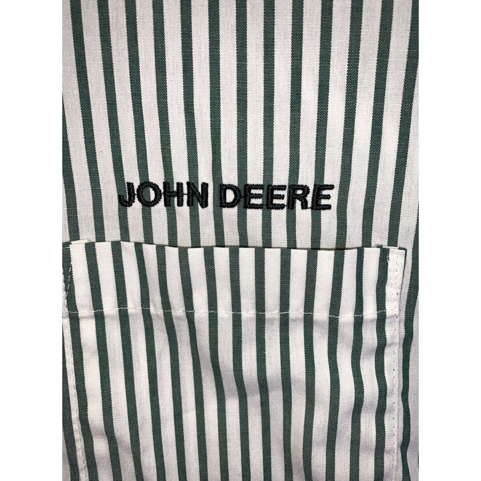 Vintage VINTAGE Quality Apparel John Deere Embroidered Green Stripe Mens Dress Shirt Shirt Mens L Green White Size 42R - 4 Thumbnail