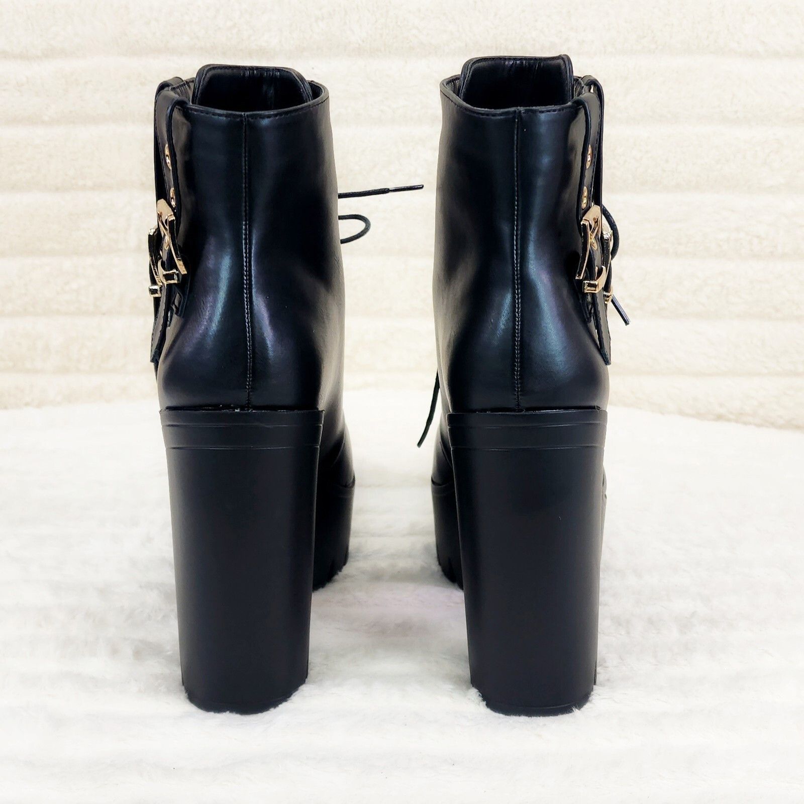 Other Linda Black Chunky Block Heel Lave Up Ankle Boots Brand New Size US 11 / IT 41 - 5 Thumbnail