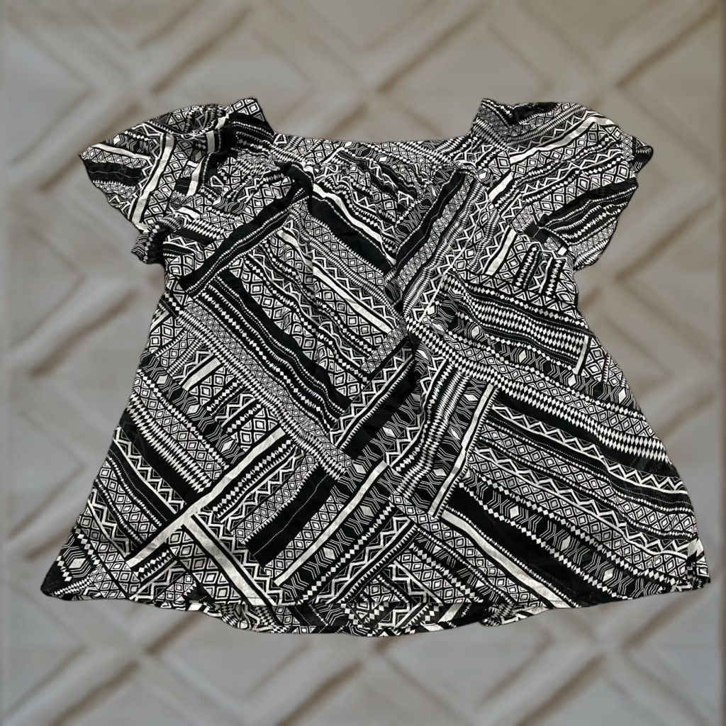 Vintage Unbranded Tunic Blouse Womens XL Black white Geometric Square Neck Casual Top Size XL / US 12-14 / IT 48-50 - 1 Thumbnail