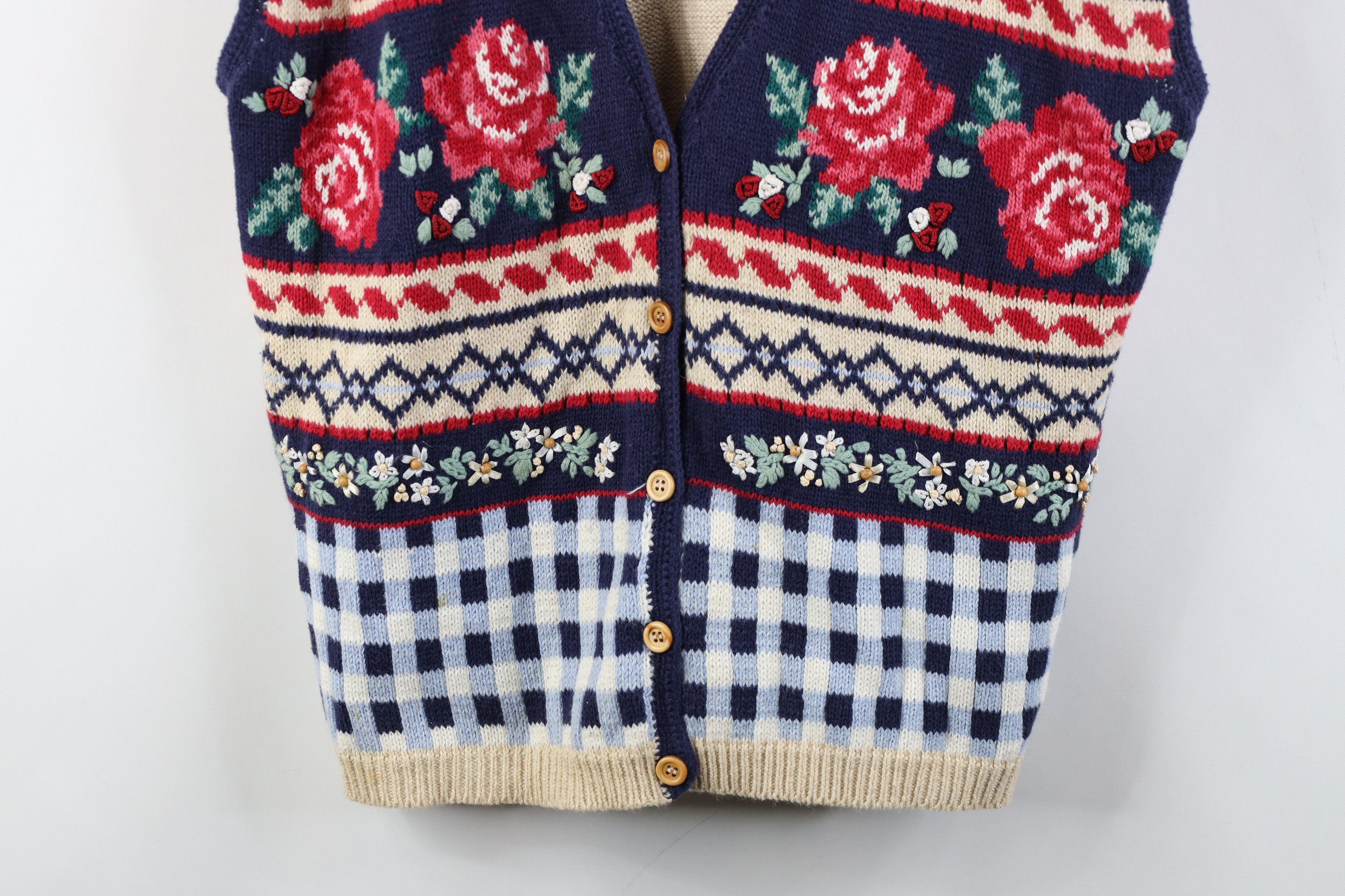 Vintage Vintage 90s Country Primitive Embroidered Sweater Vest Size L / US 10 / IT 46 - 3 Thumbnail