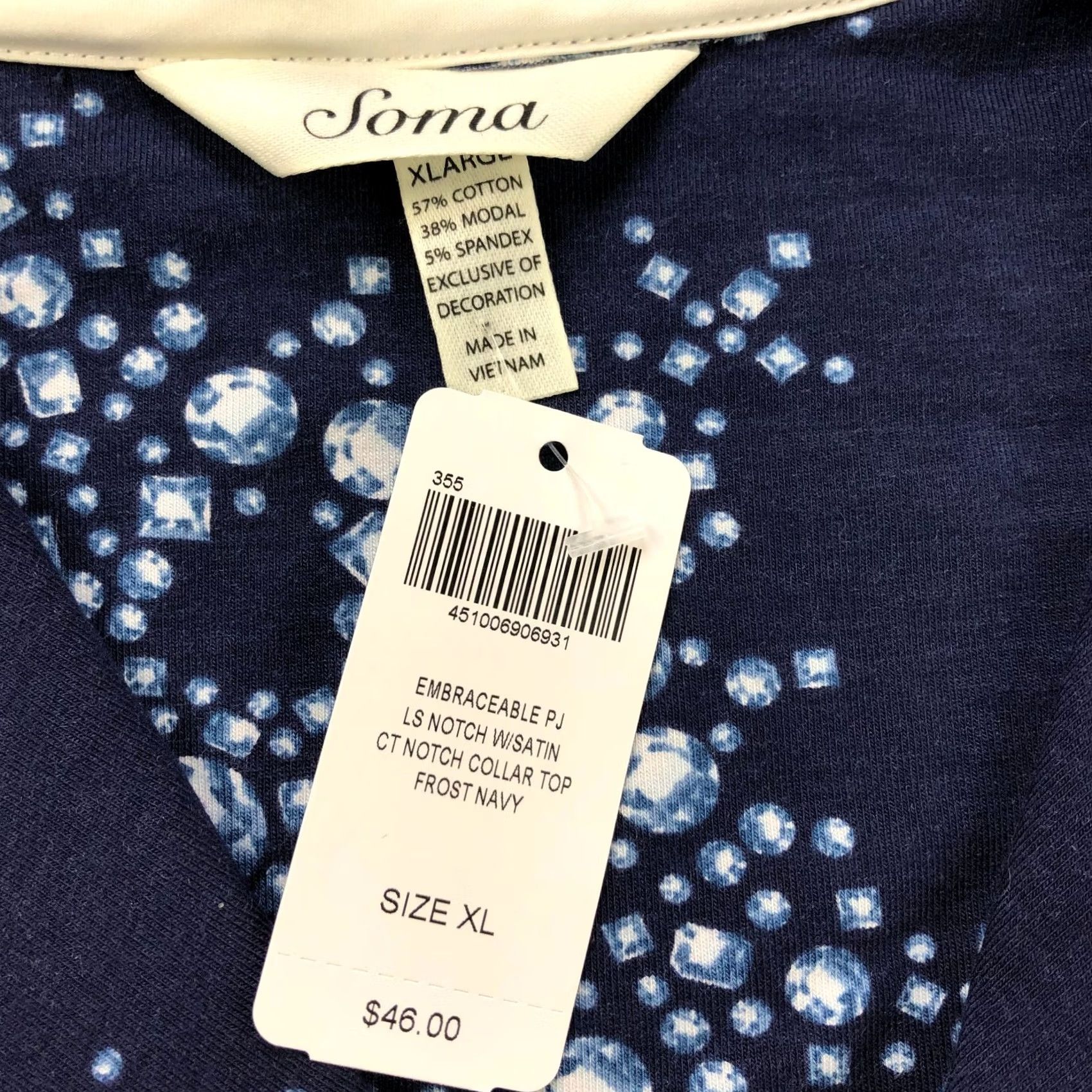 Vintage Soma XL Pajama Embraceable PJ Button Front Collared Shirt Snowflake Blue Womens Shirt Christmas Snowflake Blue Size XL / US 12-14 / IT 48-50 - 2 Thumbnail