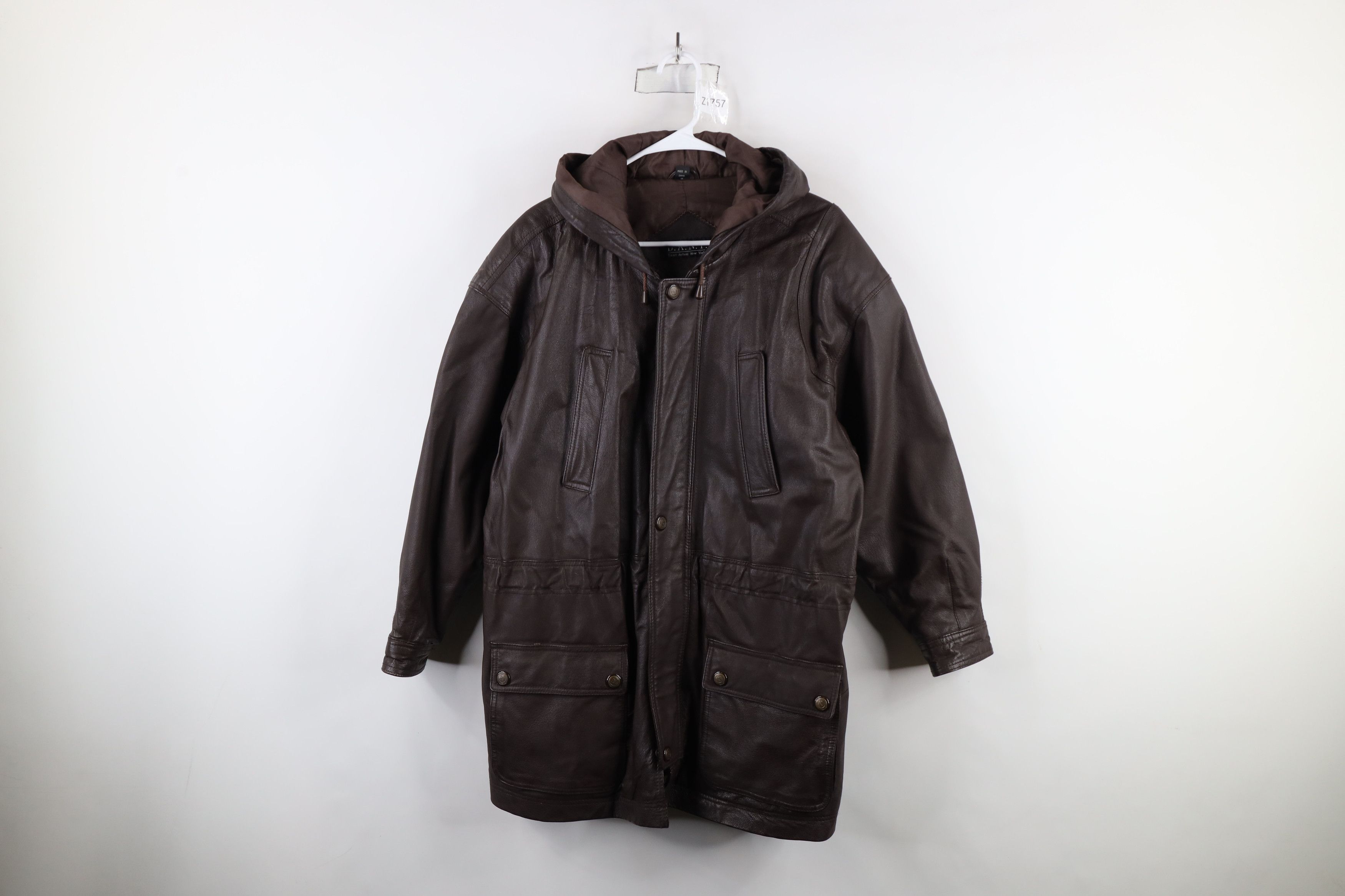 Vintage Vintage 90s Streetwear Leather Hooded Chore Barn Jacket Size US M / EU 48-50 / 2 - 1 Thumbnail