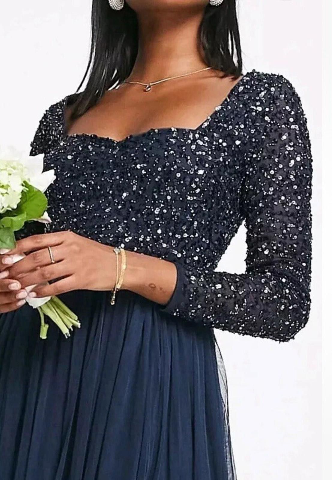 Issey Miyake Maya Bridesmaids long sleeve midi dress navy blue UK 8 NEWs Size S / US 4 / IT 40 - 2 Thumbnail