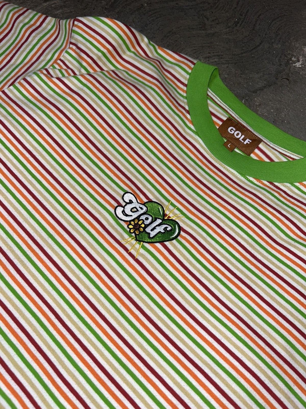 Golf Wang × Tyler The Creator Golf Wang Romeo Striped Green Embroidered Heart Tee Size US L / EU 52-54 / 3 - 2 Thumbnail